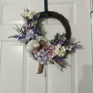 Floral Easter Wreath with Purple and White Accents